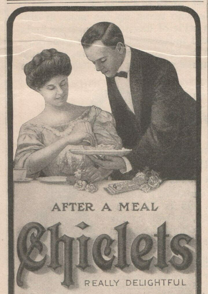 Chiclets Chewing Gum Butler Serving Philadelphia PA 1908 Antique Print Ad