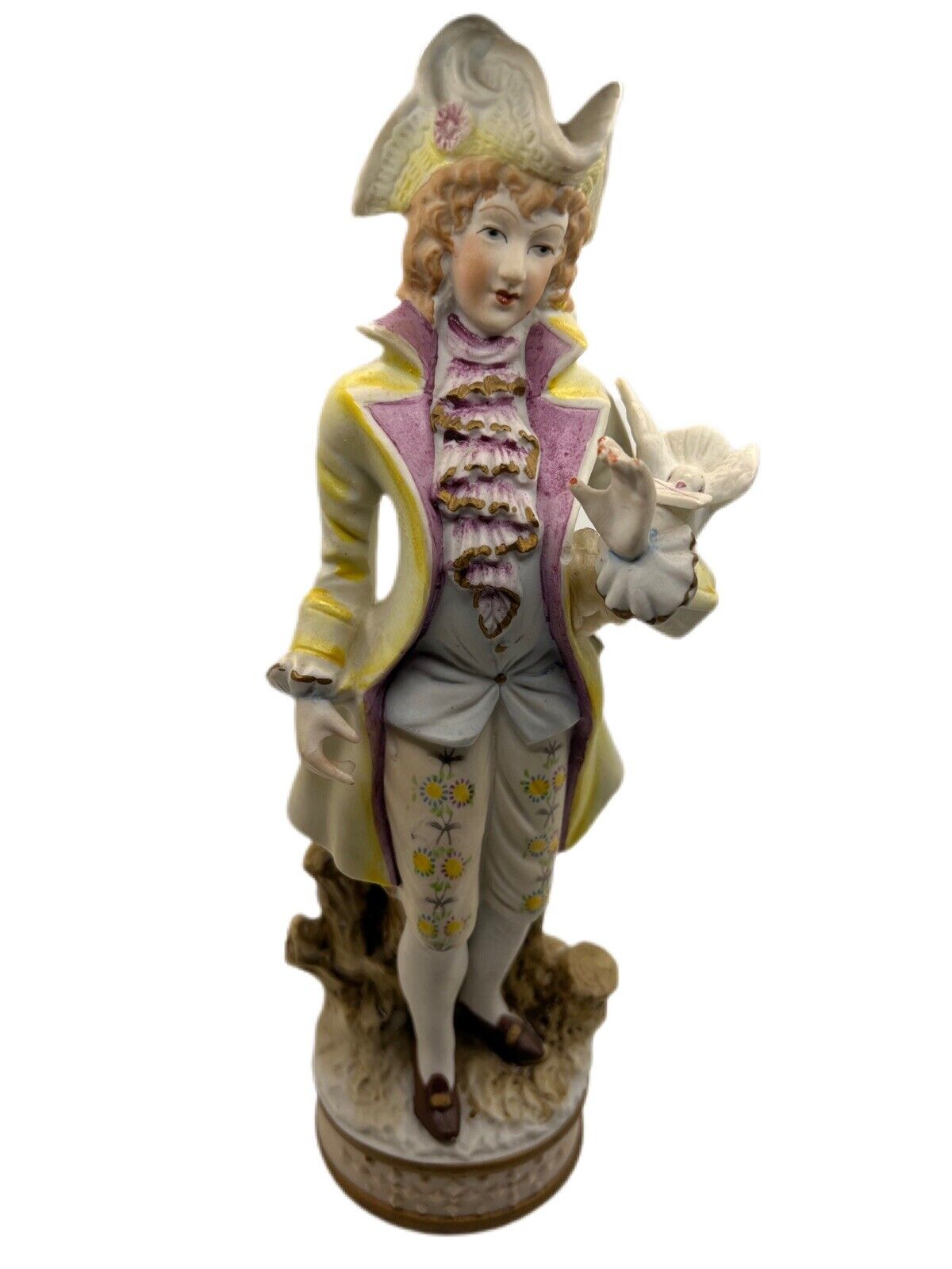 Vtg French Colonial Man Figurine With Bird Delivering Letter  Porcelain Bisque