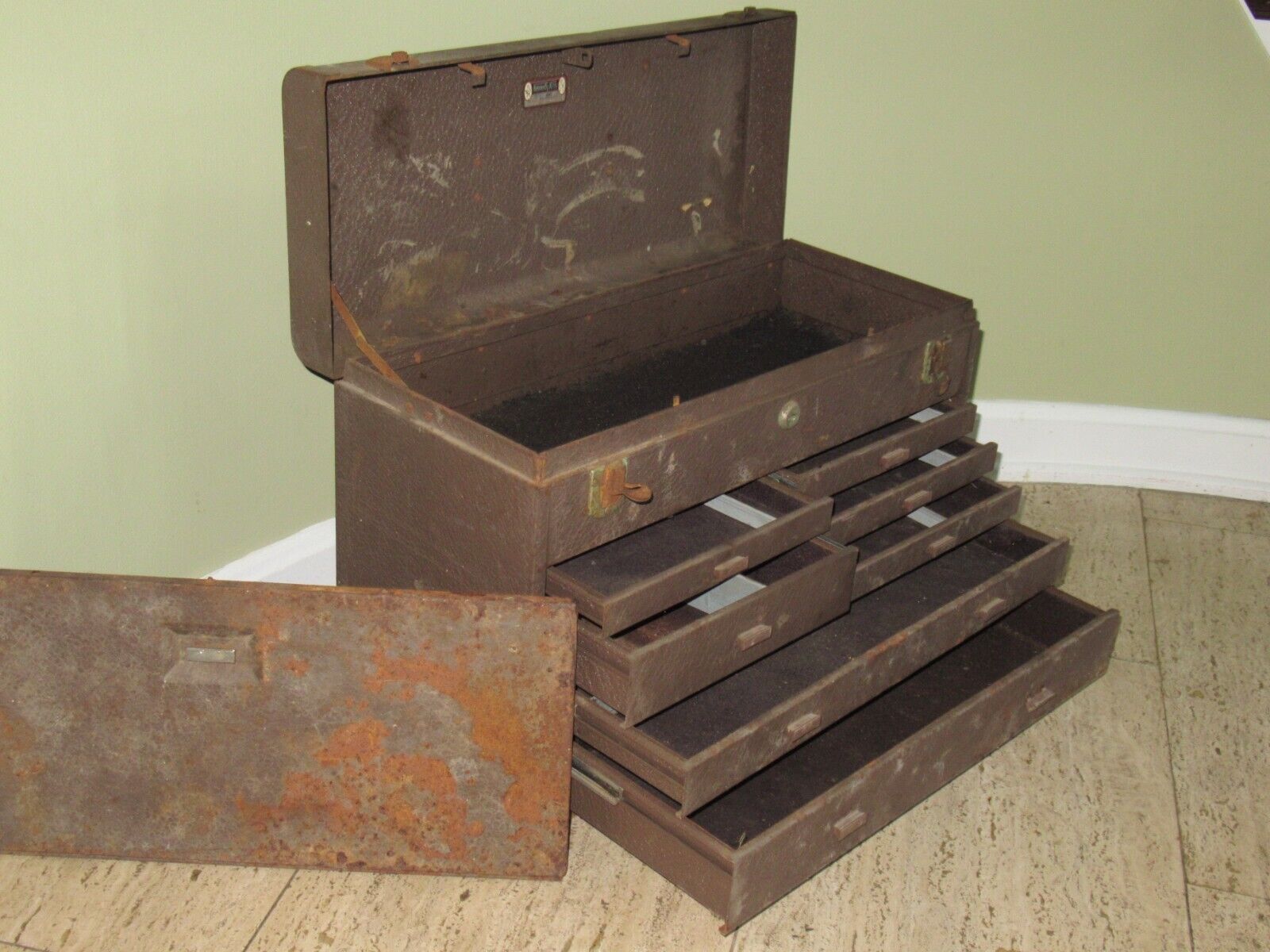 Vintage KENNEDY KITS 520 Machinist Tool Box 7 Drawer Rough in Ashland Ohio Rusty