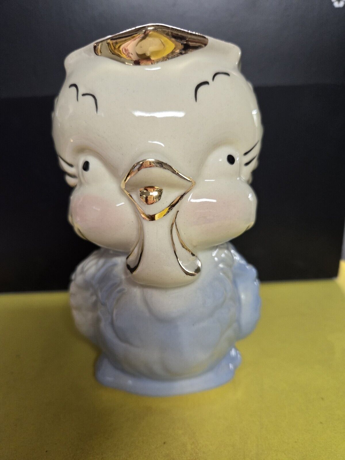 1940\'s Vintage American Bisque Pottery Baby Blue Chick Owlette Creamer Pitcher