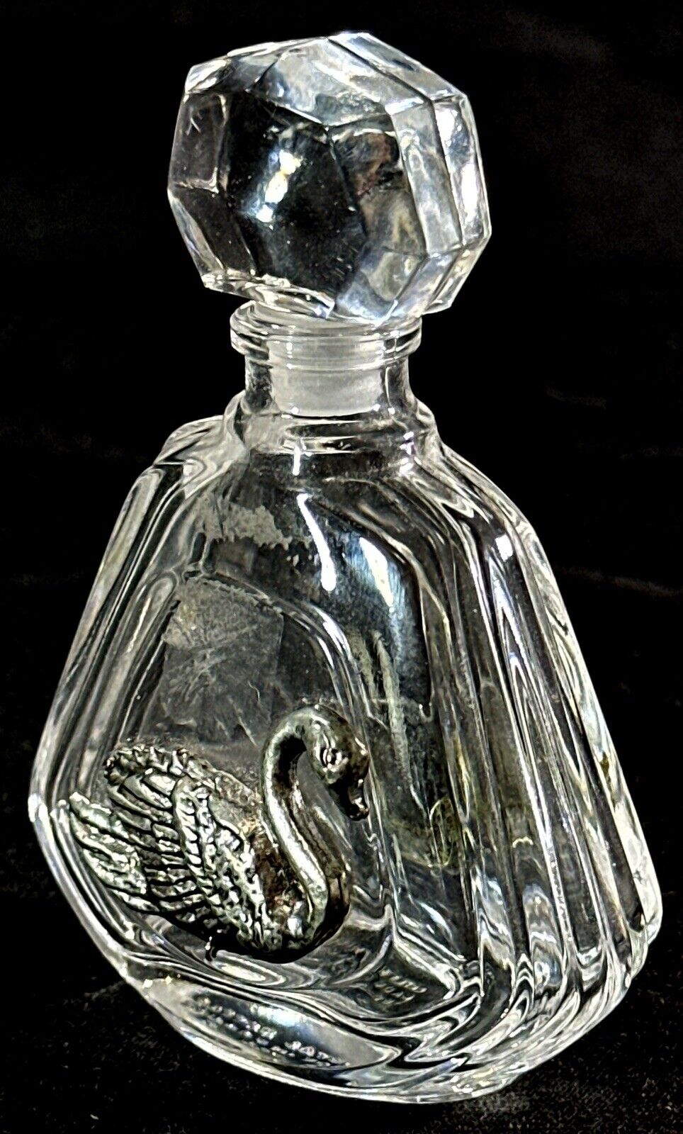 Vintage Empty Crystal Purfume Bottle With Pewter Swan Made In France By VCA