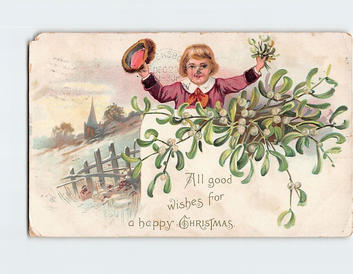 Postcard All good wishes for a happy Christmas with Embossed Art Print