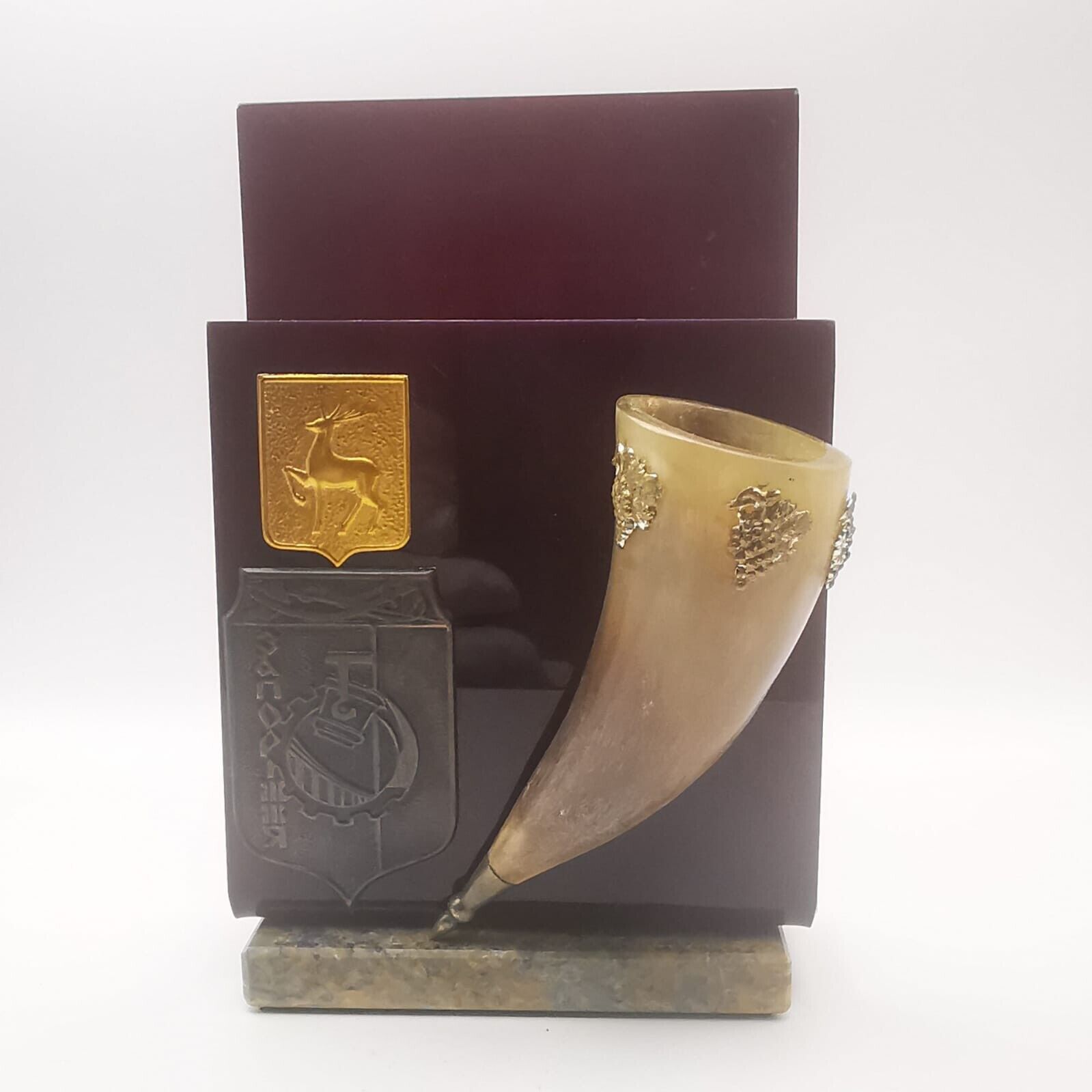 USSR 60s Rare Vintage Document Holder,Natural Horn,Bronze,Bakelite,Marble 307g