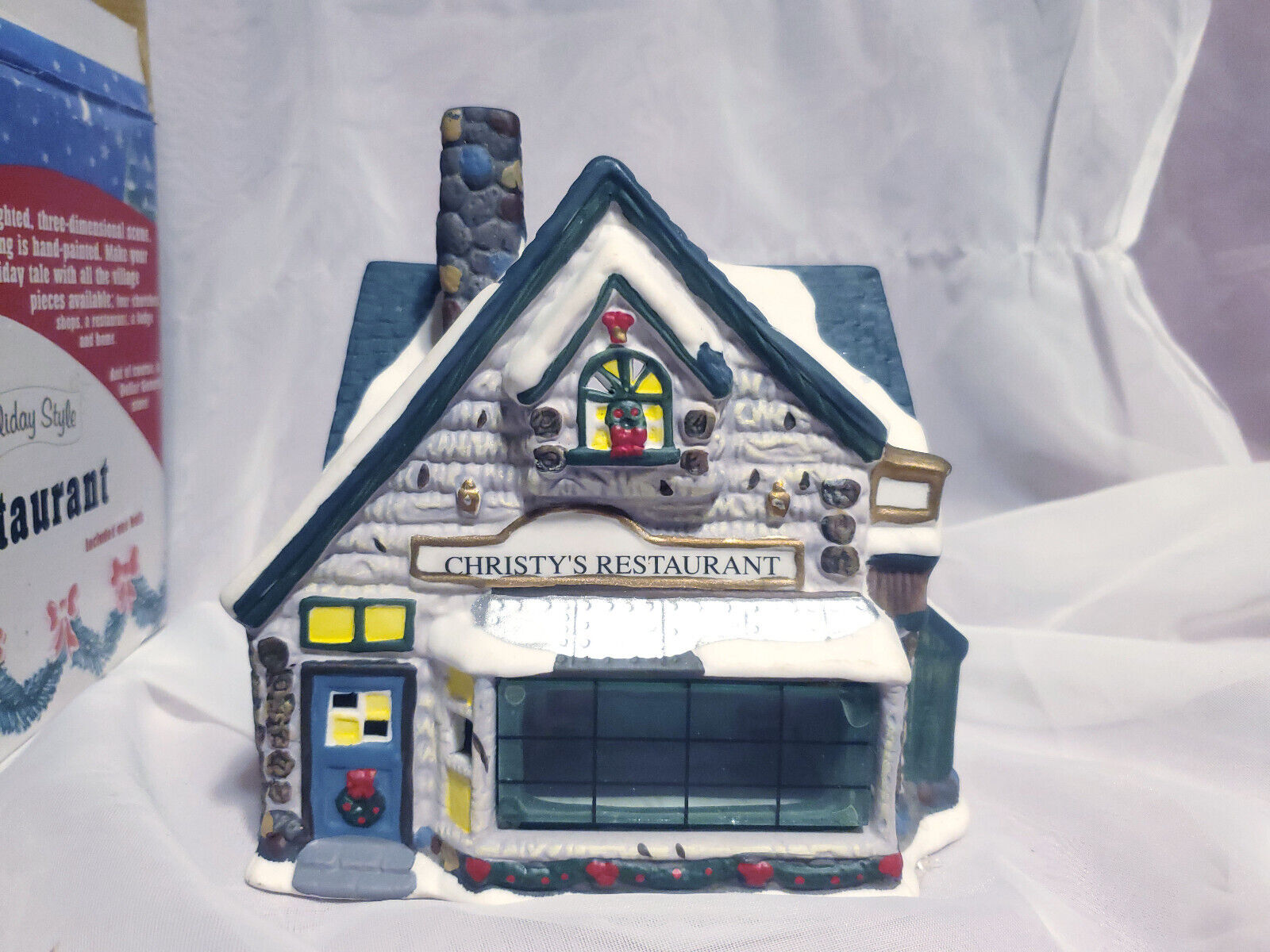 Christy\'s Restaurant Christmas Village House w/3D Window Display