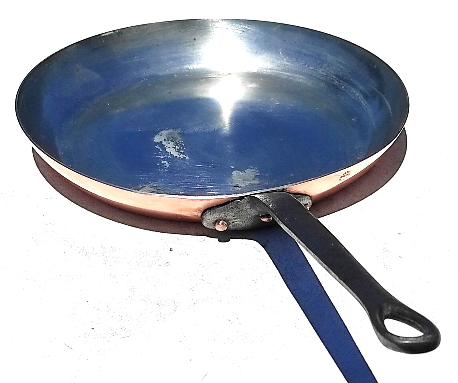 Vintage 11.6inch French Copper Frying Pan Speciale Villedieu Tin lining 2mm 4lbs
