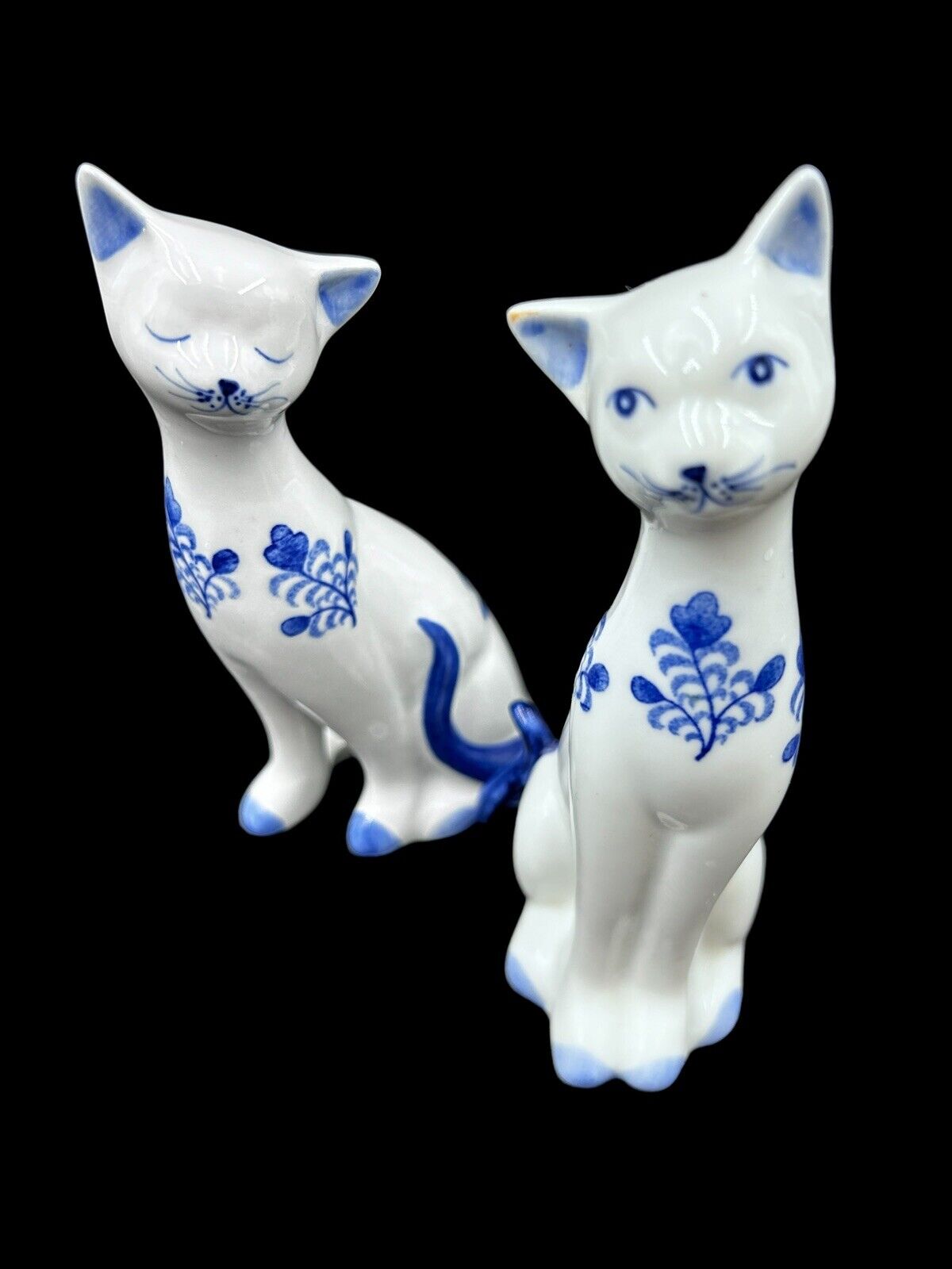 Mid Century Modern Ceramic Loving Siamese Cat Figure Pair Good Condition Japan