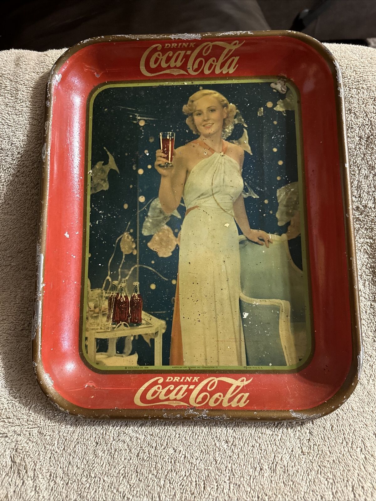 VINTAGE ORIGINAL 1935 MADGE EVANS MGM PLAYER DRINK COCA COLA COKE SERVING TRAY
