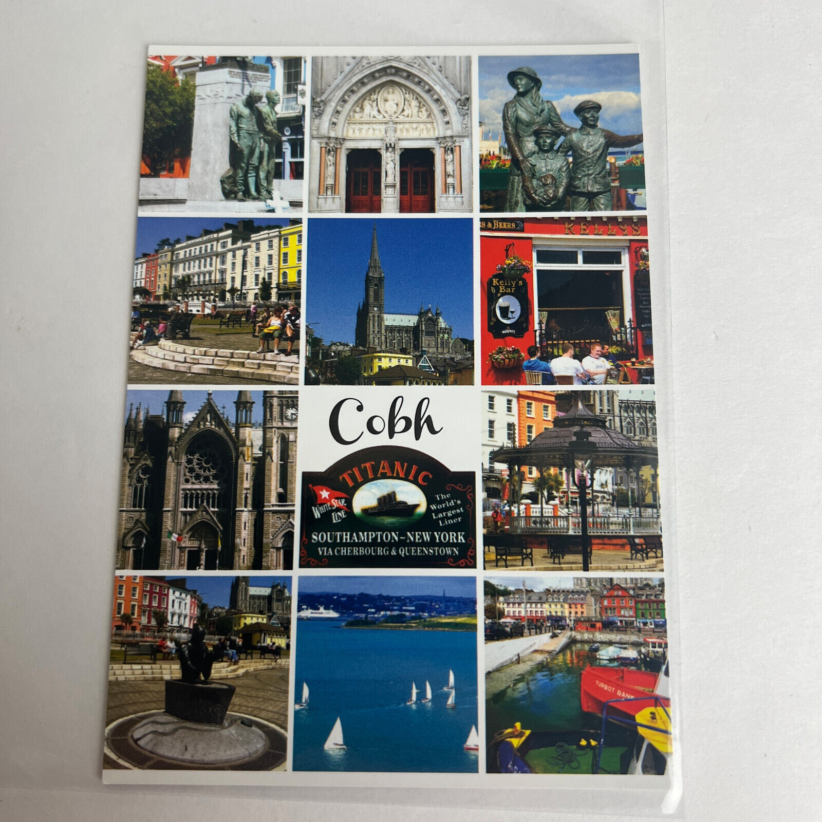 Greetings from Ireland Cobh Collage Cathedreal Ocean Statue Postcard