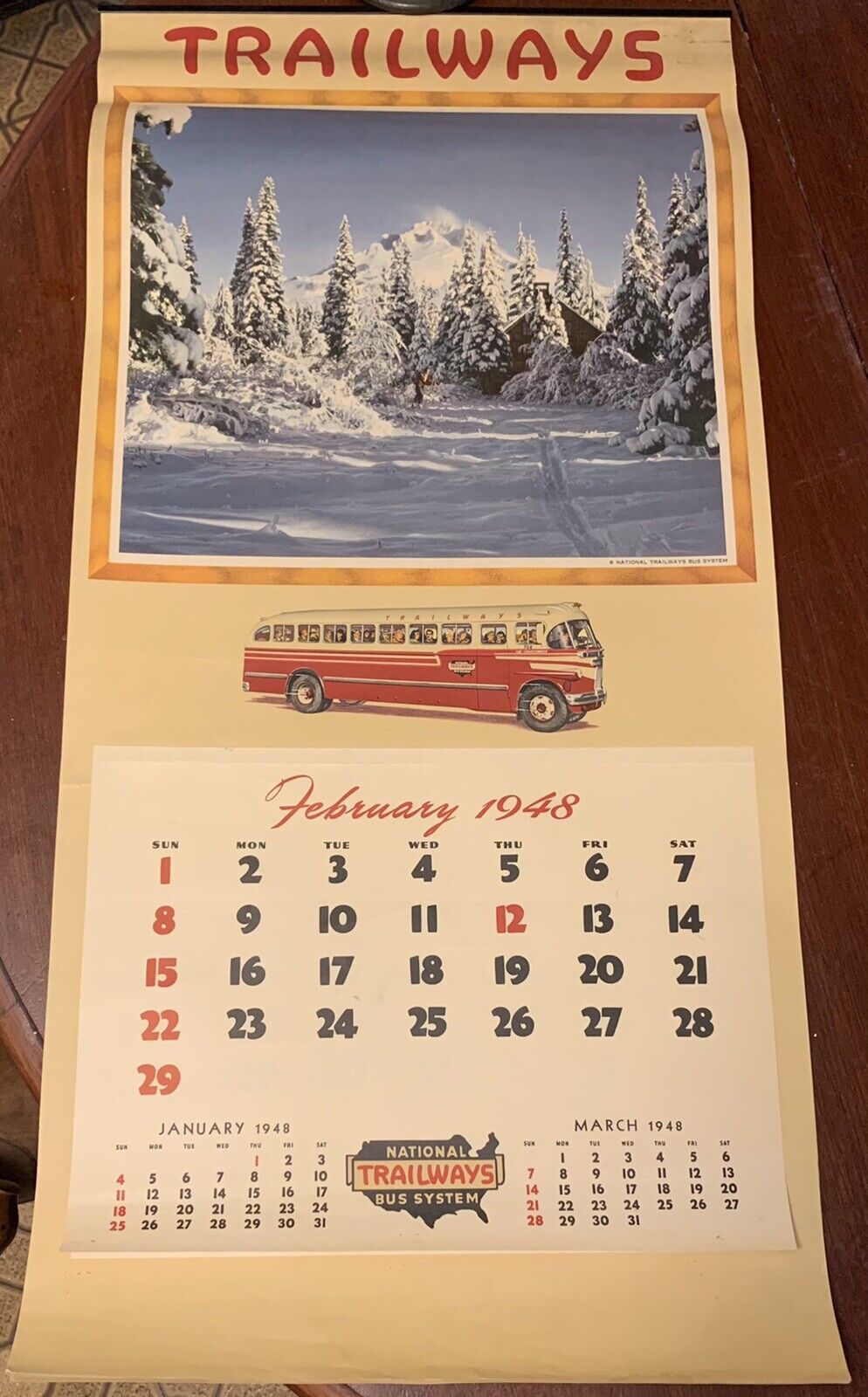 Trailways Bus System 1948 Calendar Forests-