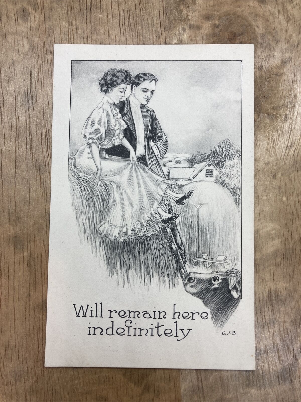 Vintage Postcard “Will Remain Here Indefinitely” Romantic Unposted