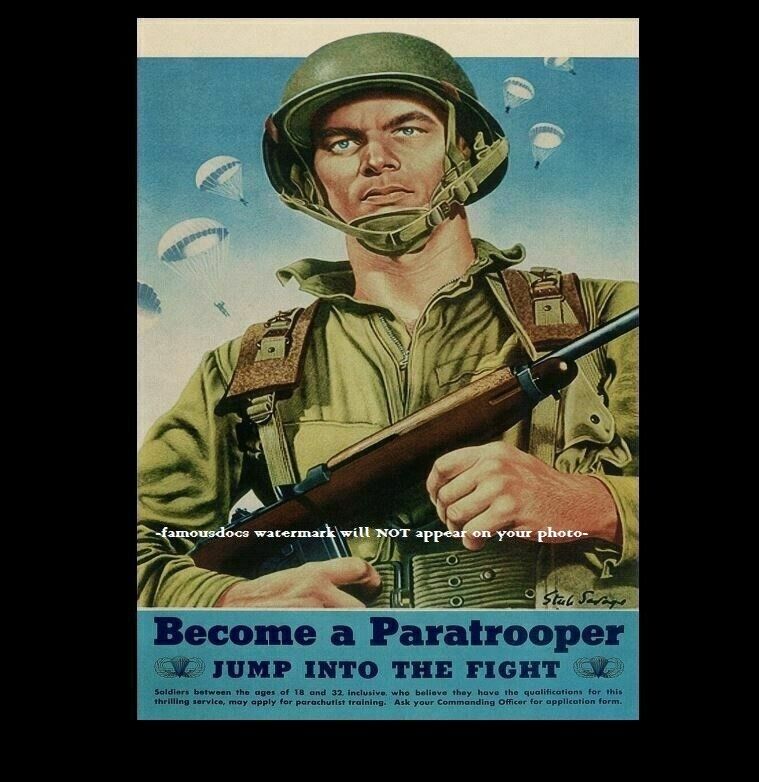 World War 2 Paratrooper Recruitment Poster PHOTO 1944 WWII US Army Art Airborne