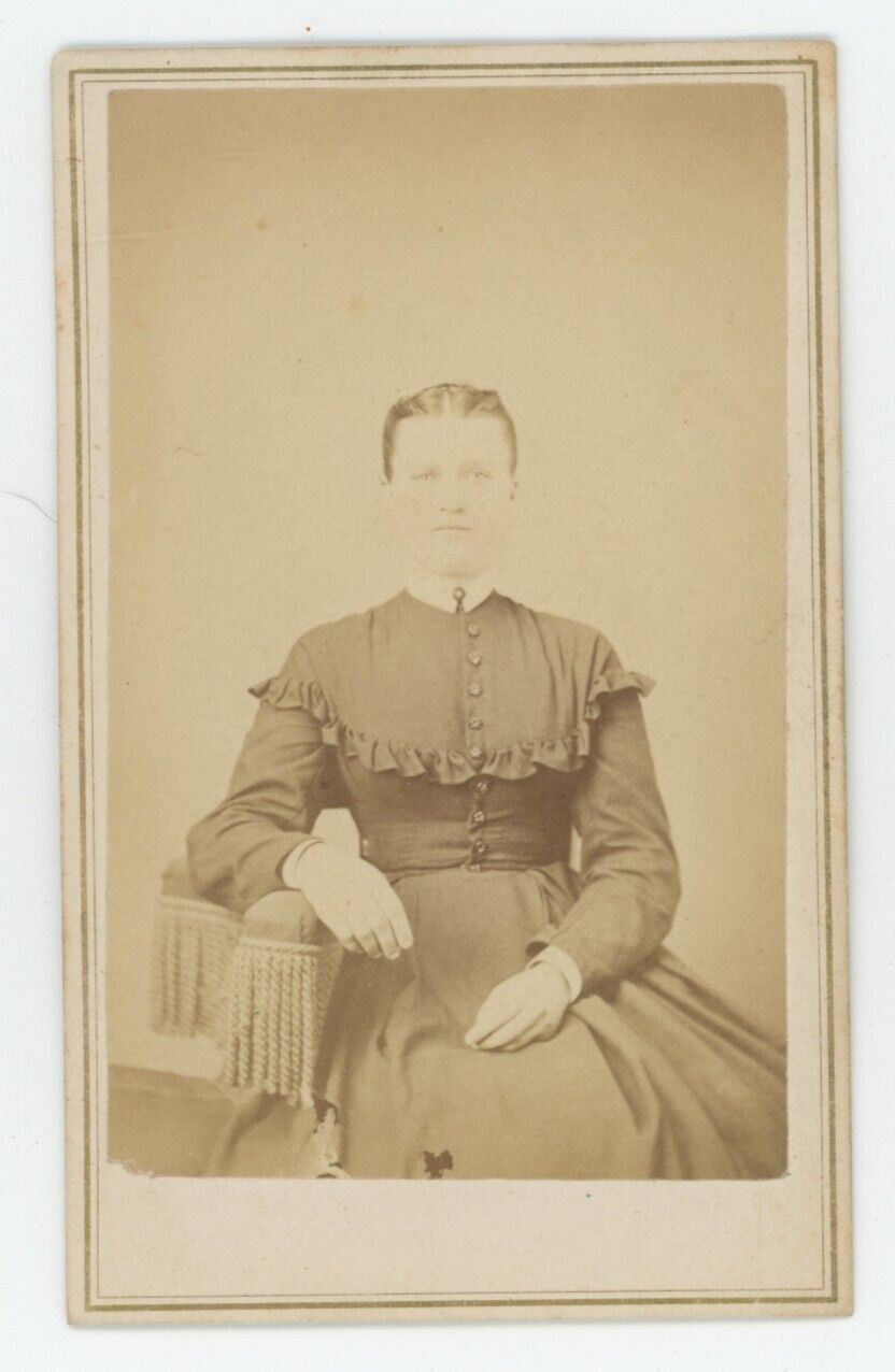 Antique CDV Circa 1860s  Lovely Young Woman in Dress Posing In Chair Findlay, OH