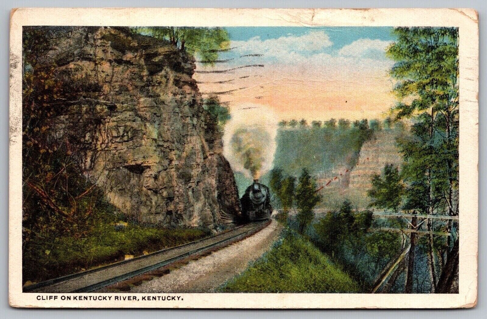 Cliff Kentucky River Kent KY Train Railroad Railway Forest Mountain VNG Postcard