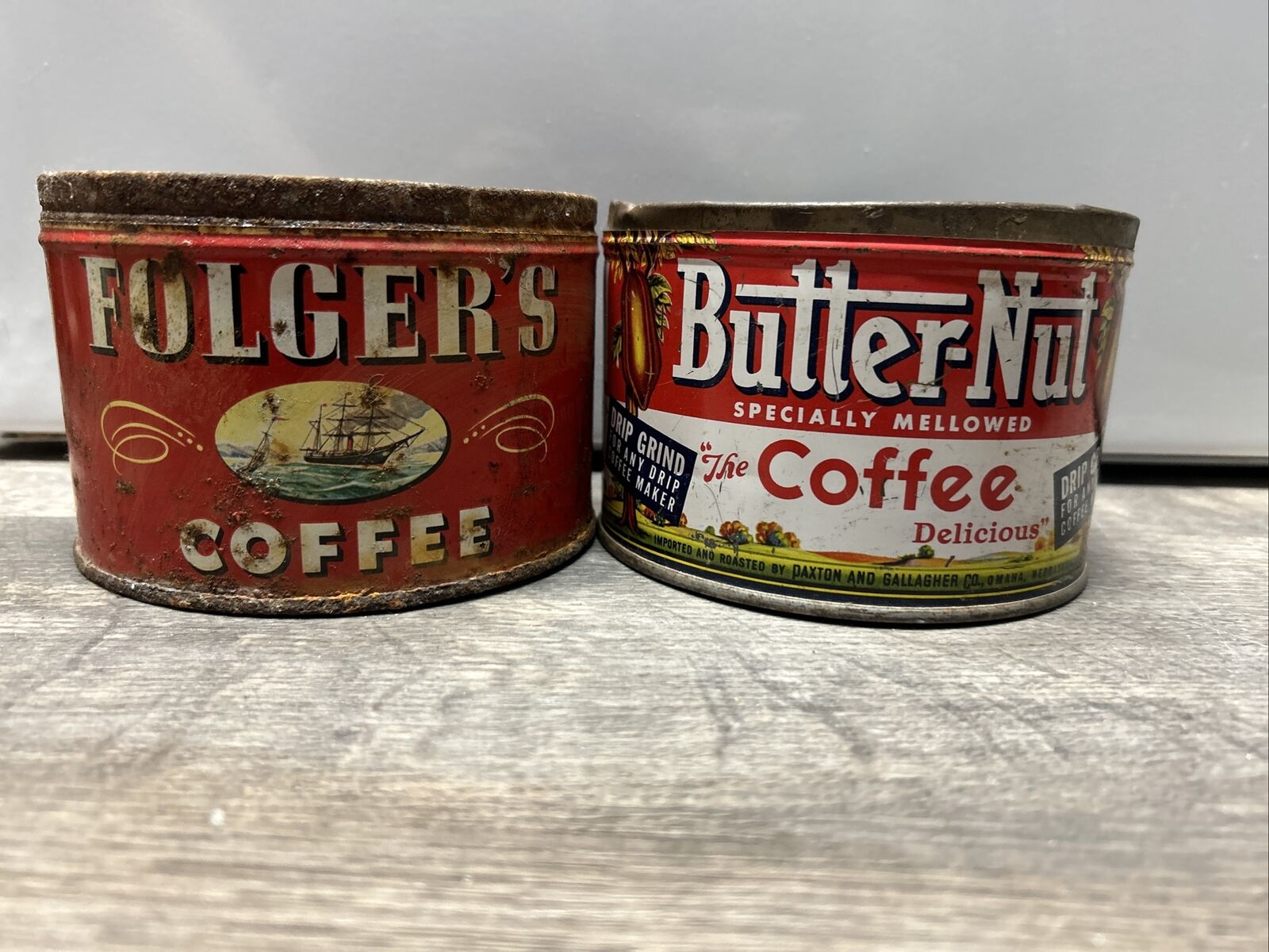 Rare Vintage Coffee Tin Can Lot Of 2 Butter-Nut & Folder’s Coffee