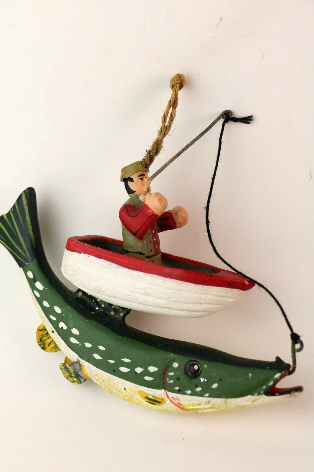 Vintage Fish Christmas Ornament Randy Tate Fisherman Catching Fish in Boat