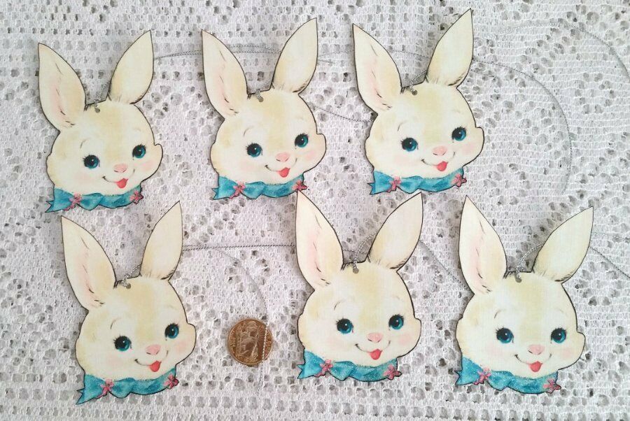 6~Easter~Vintage~Retro~Hare~Bunny~Fussy Cut~Linen Cardstock~Gift~Hang~Tags