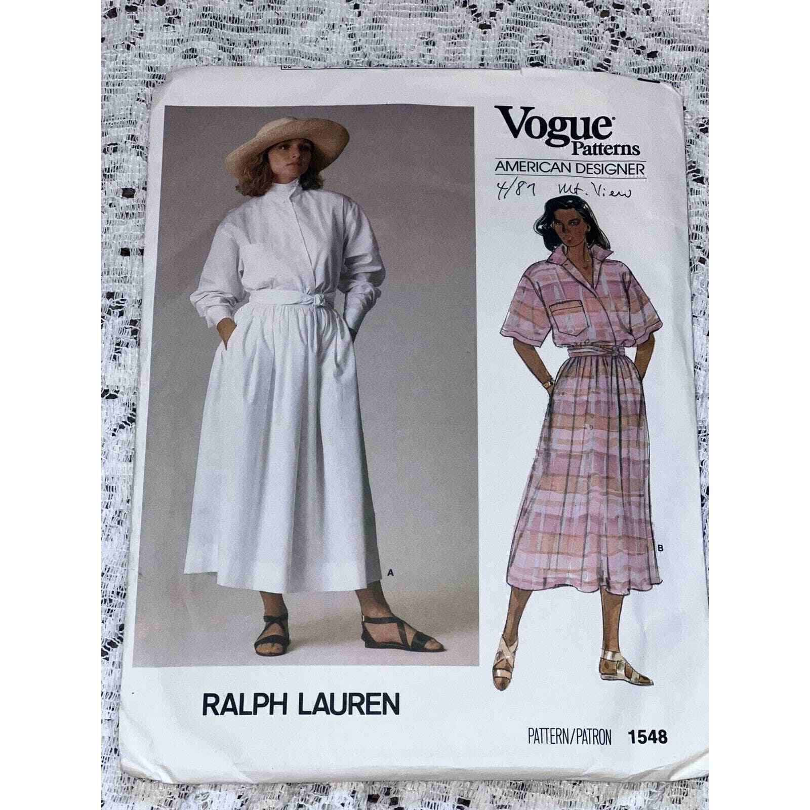 Vogue 1548 Pattern American Designer Ralph Lauren Cut And Complete Size 12