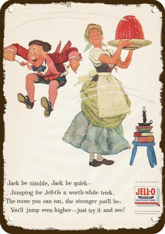 1955 JELLO JELL-O Vintage Look DECORATIVE METAL SIGN - JACK BE NIMBLE JACK BE QU
