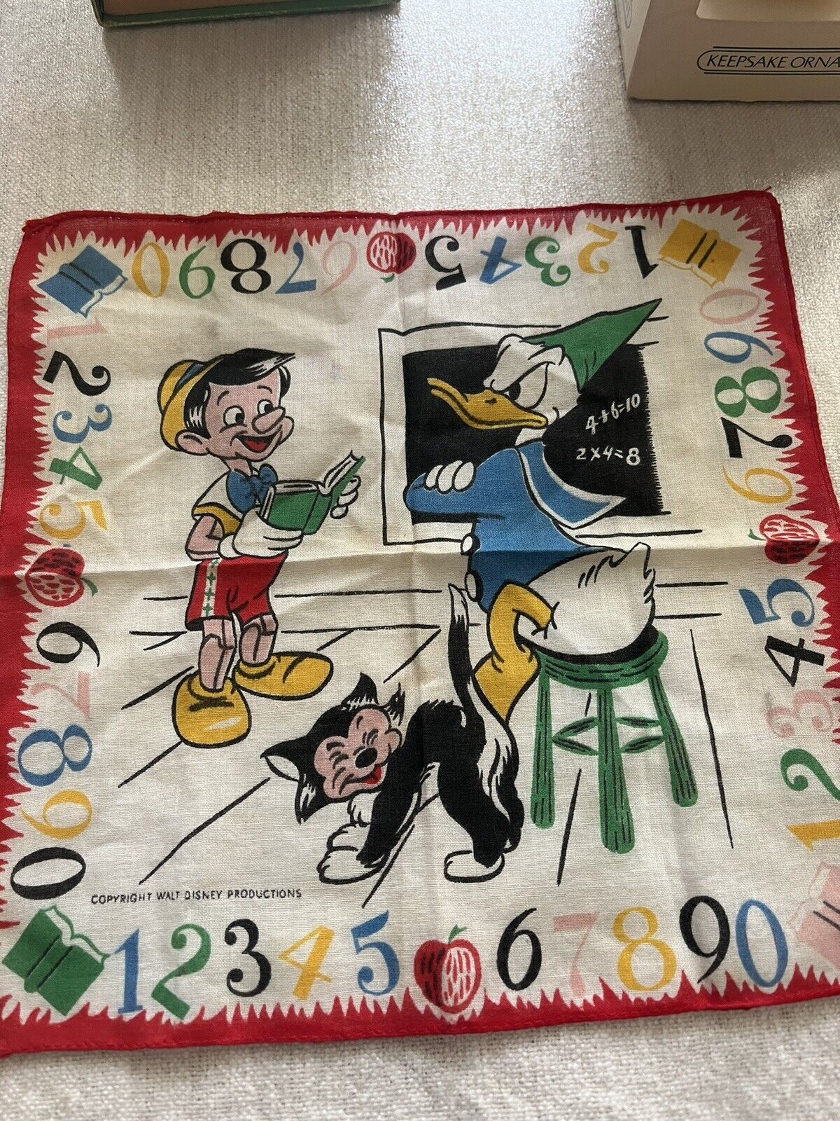 VTG Walt Disney Productions Hankerchief Donald Duck Pinocchio 1950s