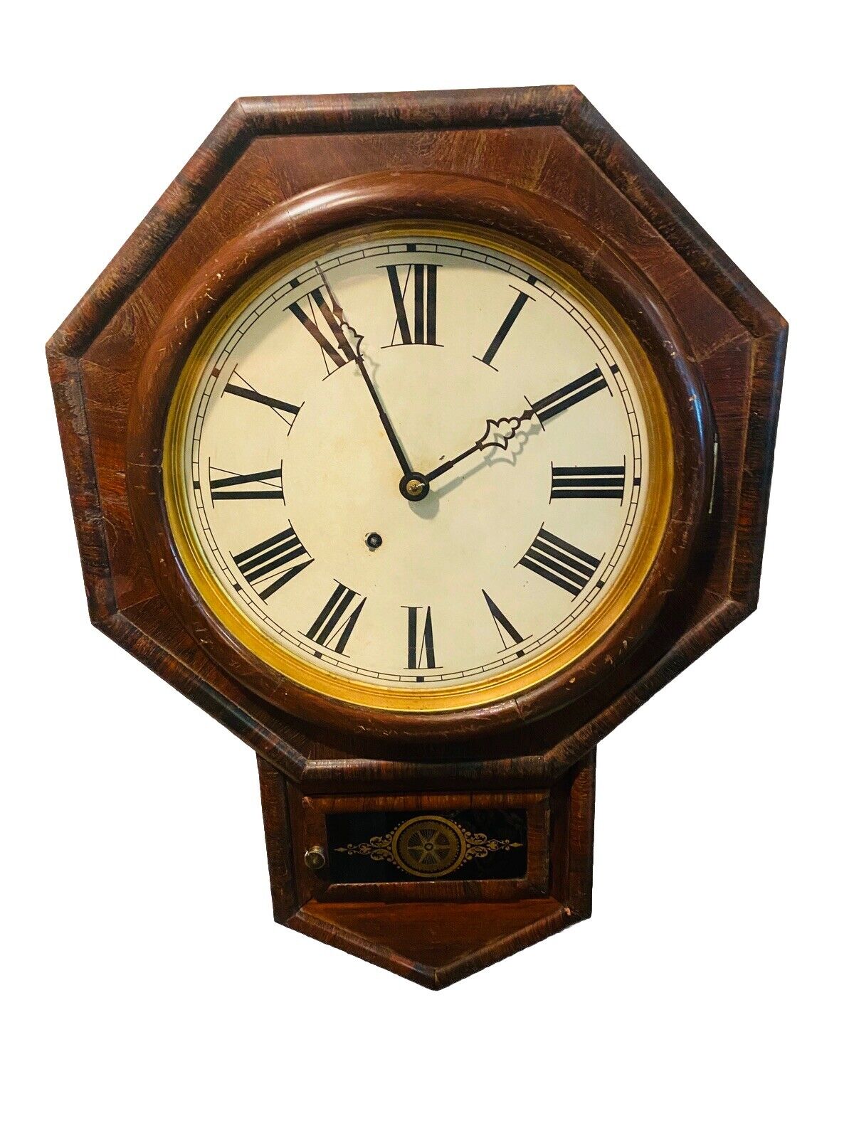 Antique Ansonia Schoolhouse Short Drop Style Wall Clock Runs And Chimes