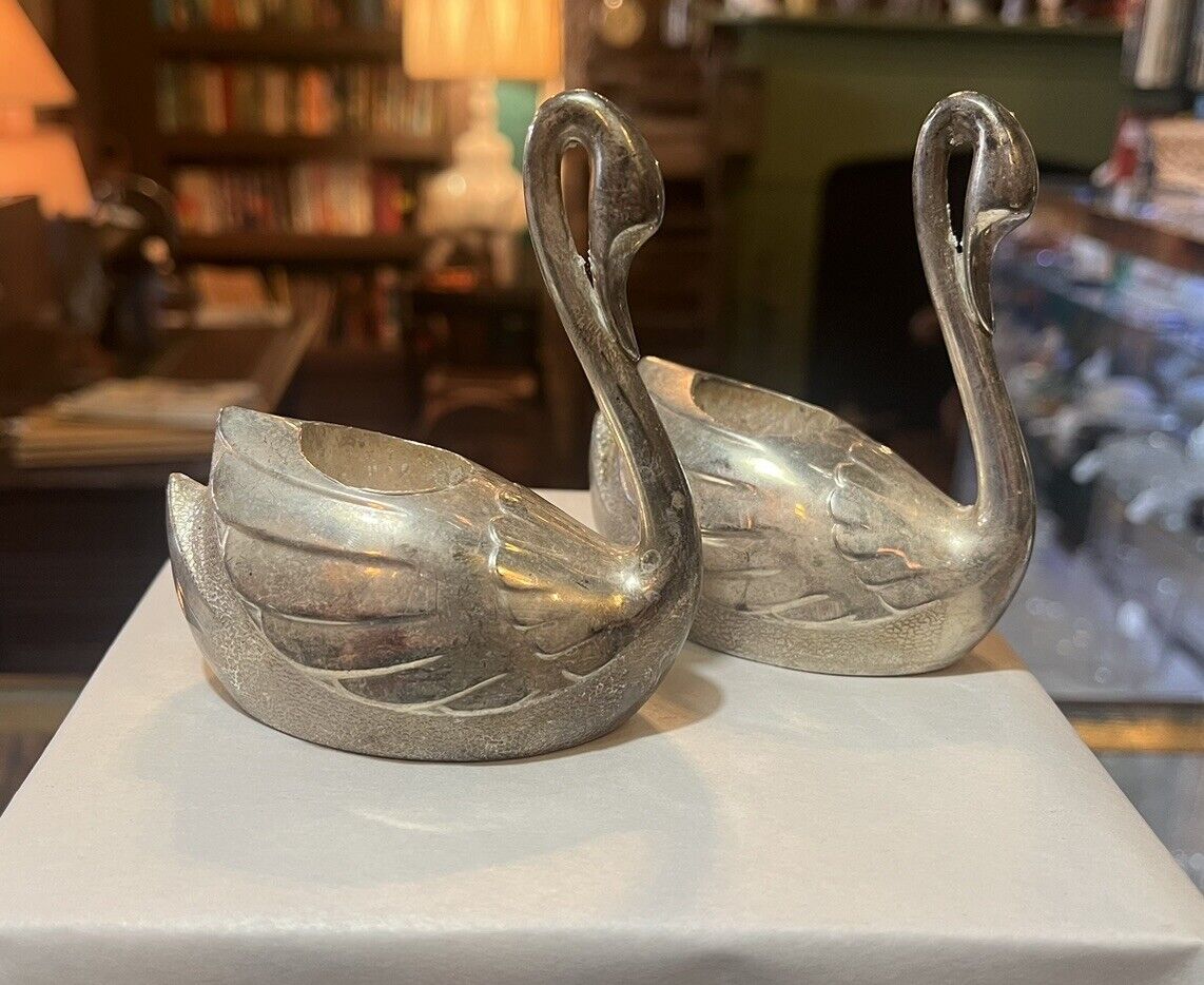 Vintage Silver Plate Swan Candlestick Holders. 2pc. 