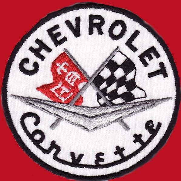 CORVETTE RACING CHECKER FLAG EMBROIDERED 3 INCH ROUND PATCH