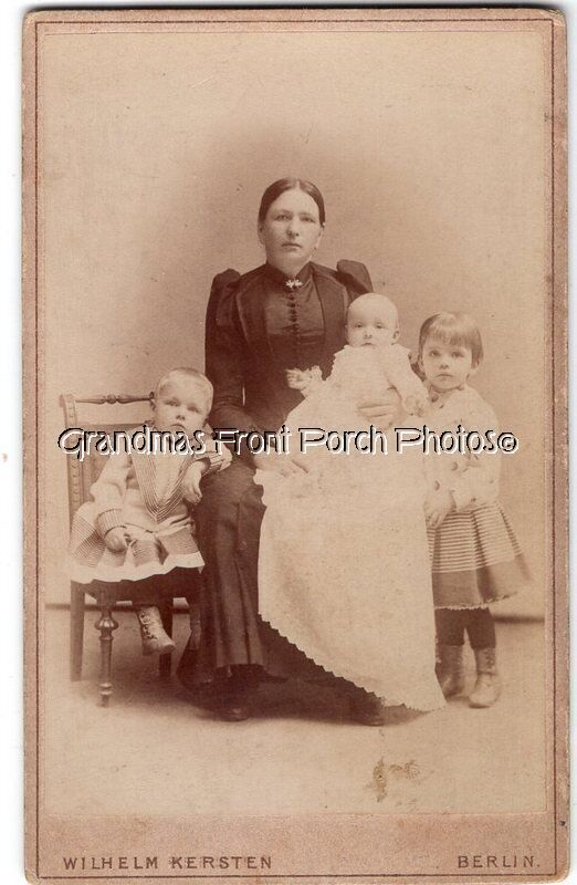 Antique CDV Photo Young Mother with 3 Darling Children Berlin Germany