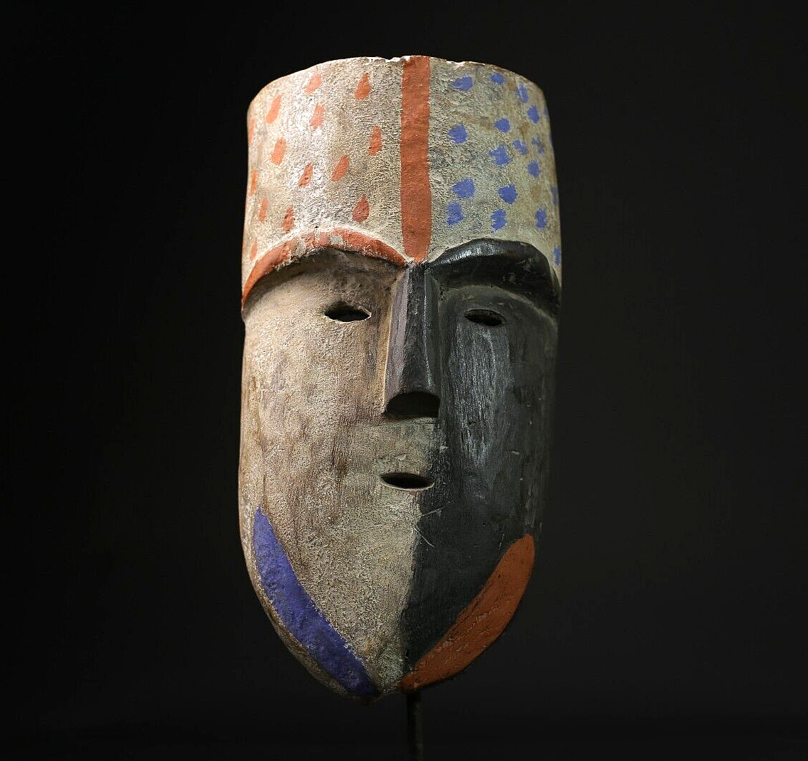 African Mask Tribal Face Wood Hand Carved Vintage Wall Hanging Lega Mask-G2103