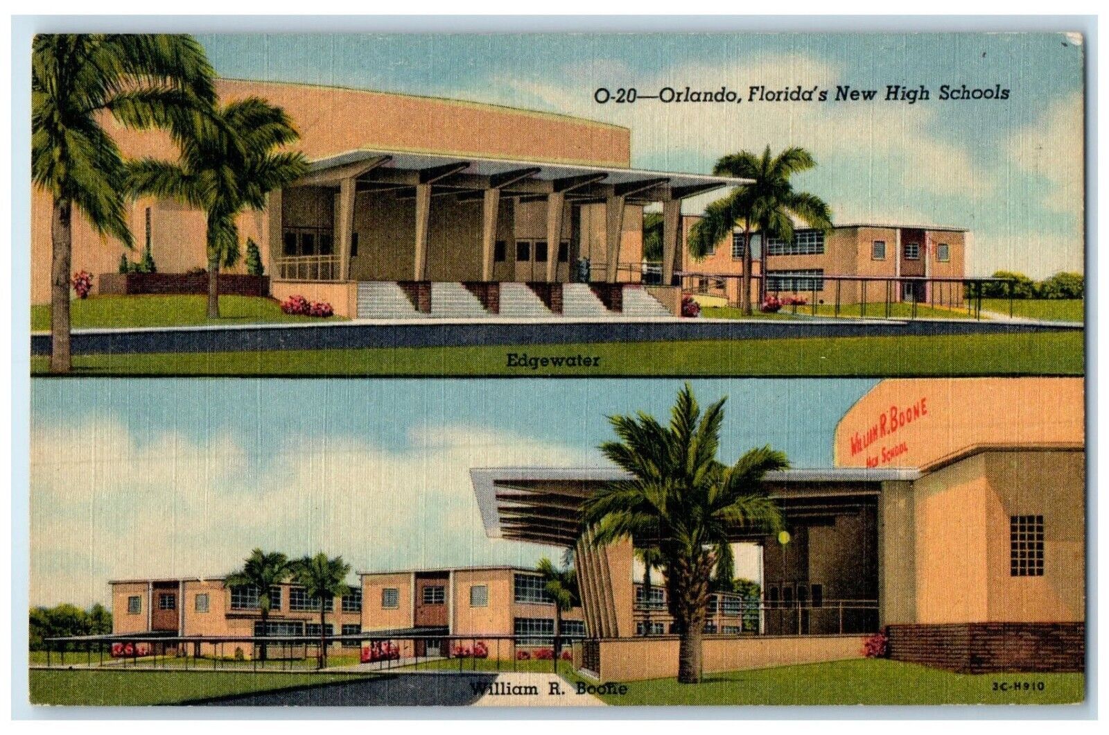 c1930's Orlando Florida's New High Schools Dual View Unposted Vintage Postcard