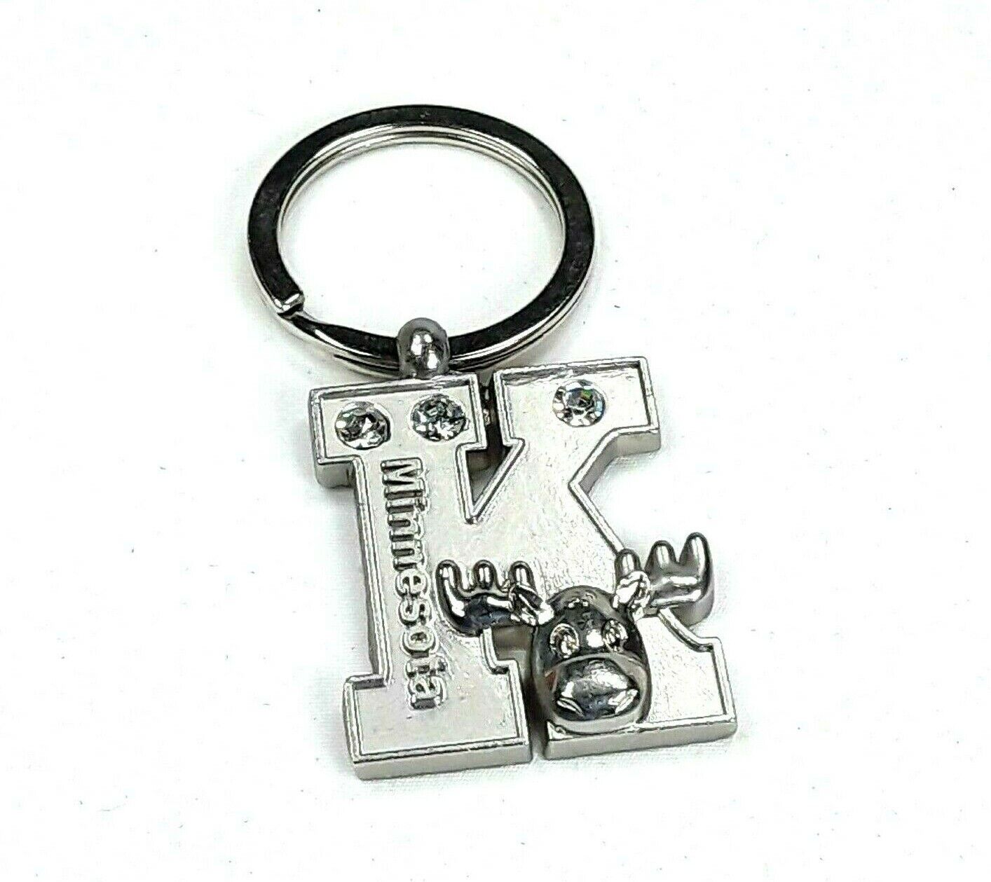 Minnesota Souvenir Keyring Keychain - Letter K, Moose, Rhinestones