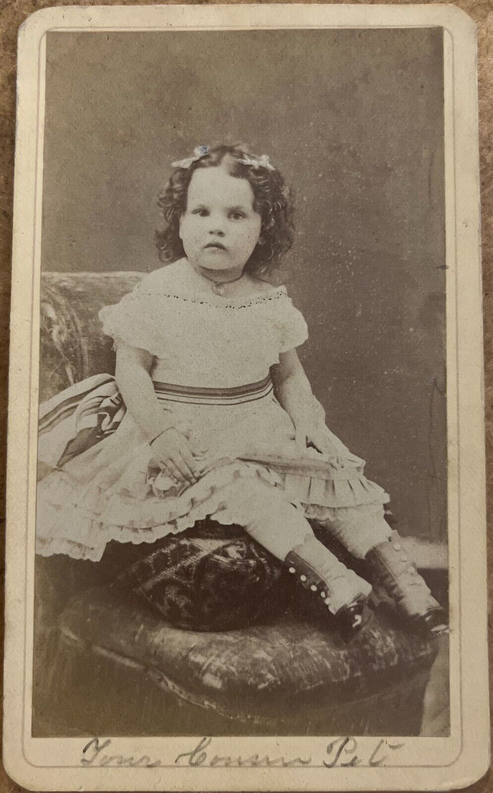 ~1870 CDV PHOTO POST CIVIL WAR SWEET LITTLE GIRL - NOTES TO COUSIN FRONT/BACK