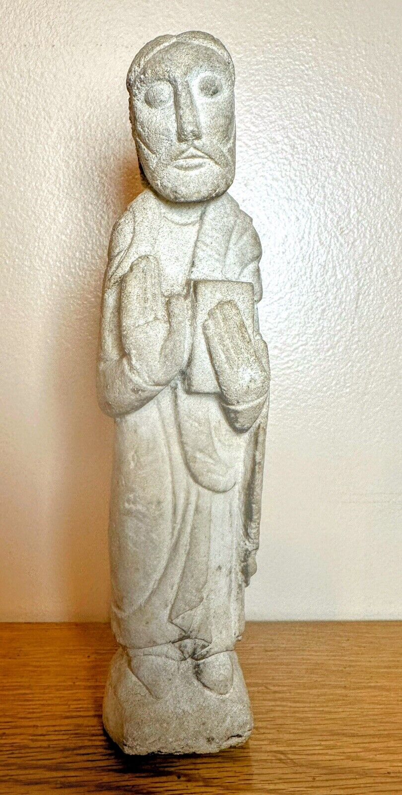 Rare Find Old Hebrew Religious Stone Figurine Sculpture Holding Bible/Book