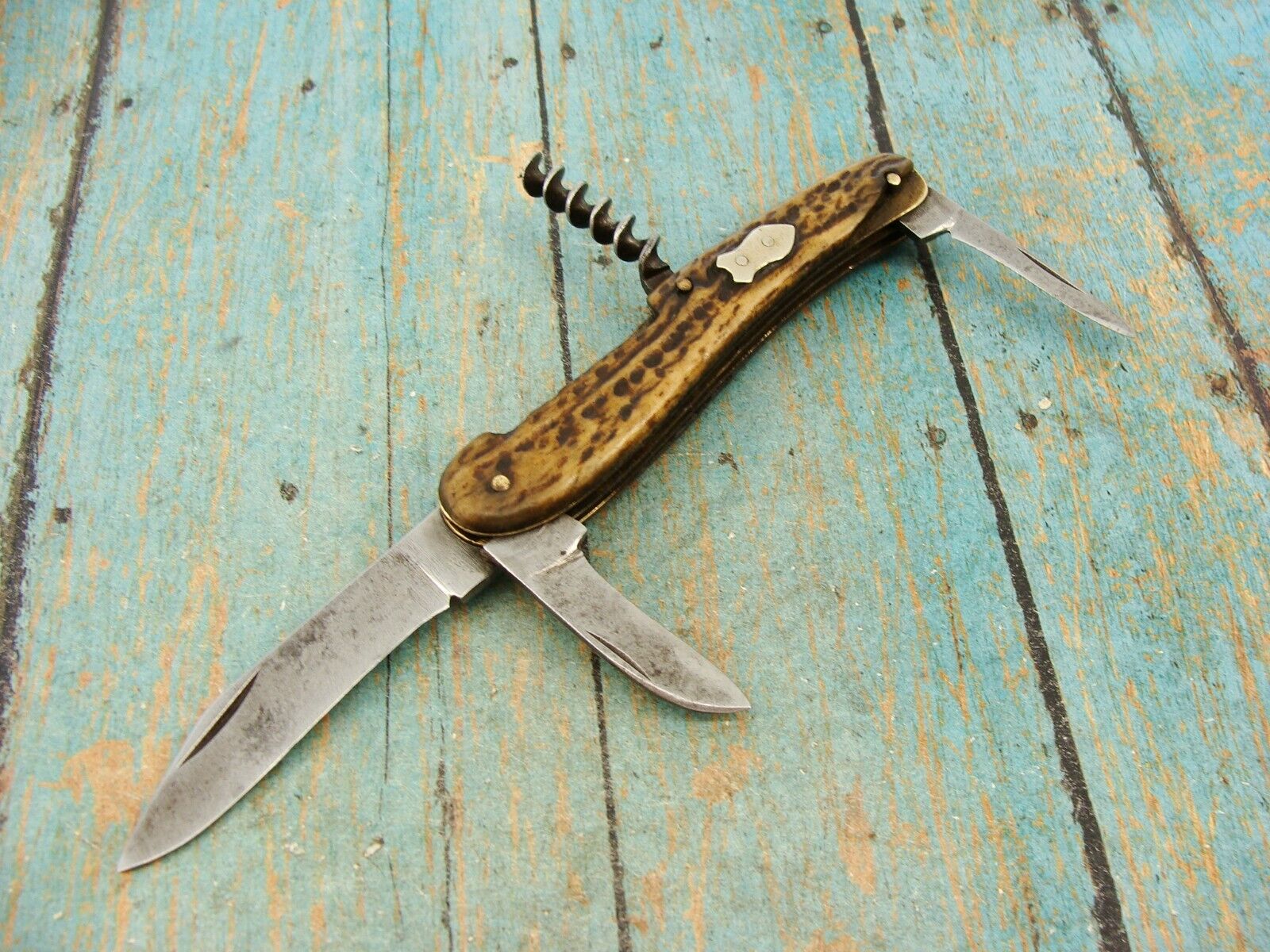 ANTIQUE WADSWORTH GERMANY BONE CHAMPAGNE CORKSCREW POCKET KNIFE KNIVES BAR TOOLS