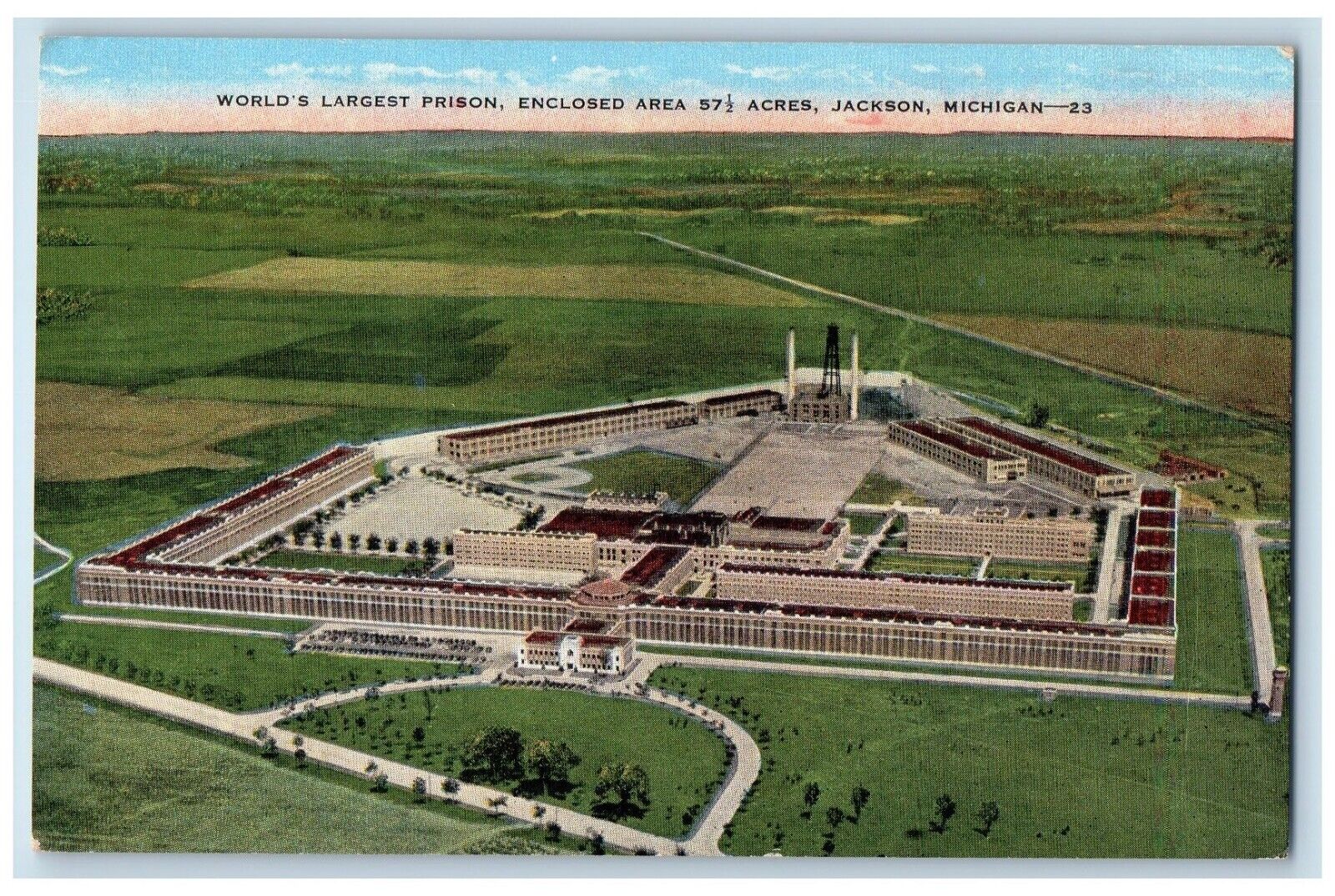 c1950's World's Largest Prison Jackson Michigan MI Vintage Unposted Postcard