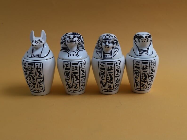 Authentic Canopic Jars of the Sons of Horus, Ancient Egyptian Artifact Stone