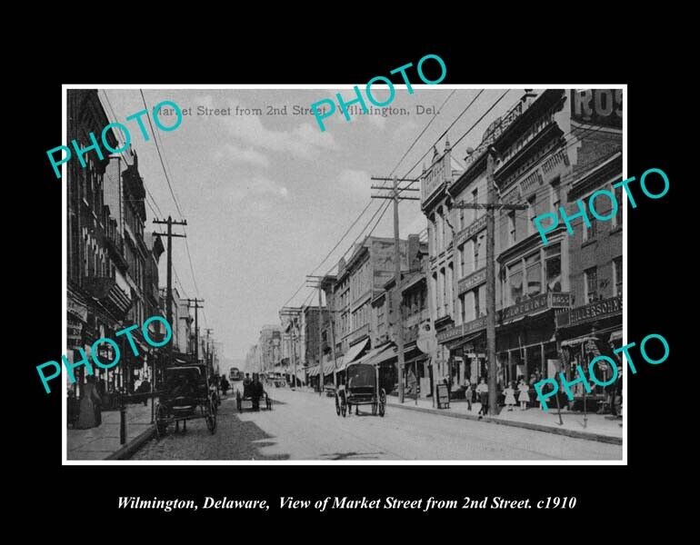 OLD LARGE HISTORIC PHOTO WILMINGTON DELAWARE VIEW OF MARKET ST & STORES c1910