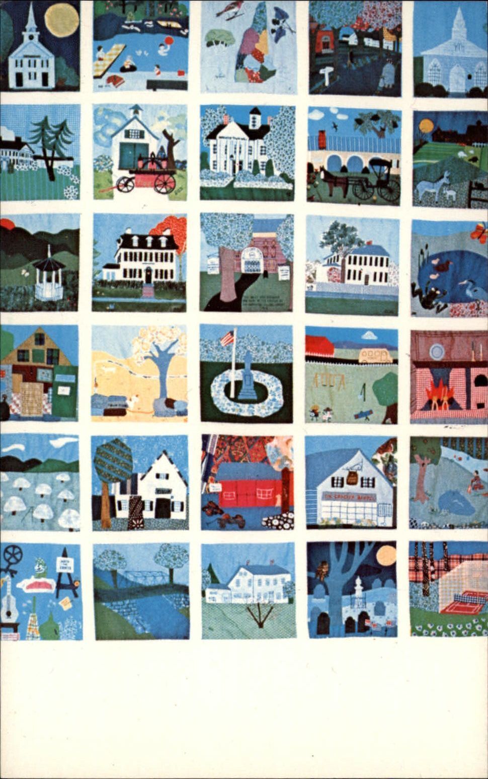 Hopkinton Quilt New Hampshire Village Library ~ 1970s vintage art postcard