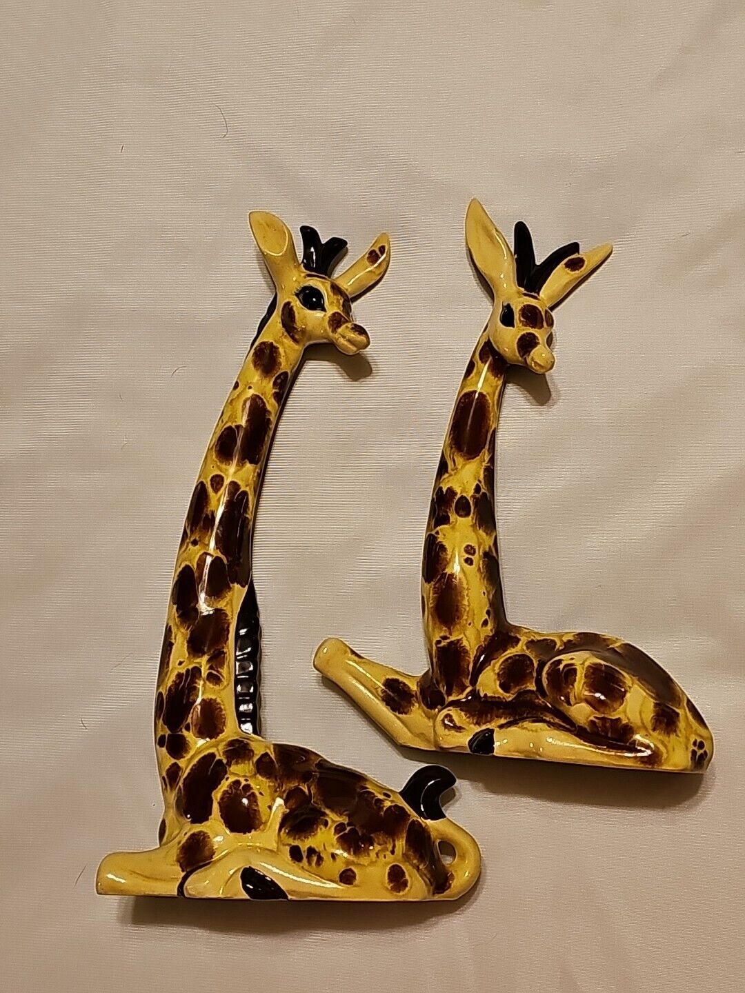 Pair Of  Hand Made Ceramic Painted Giraffes Marked Souders