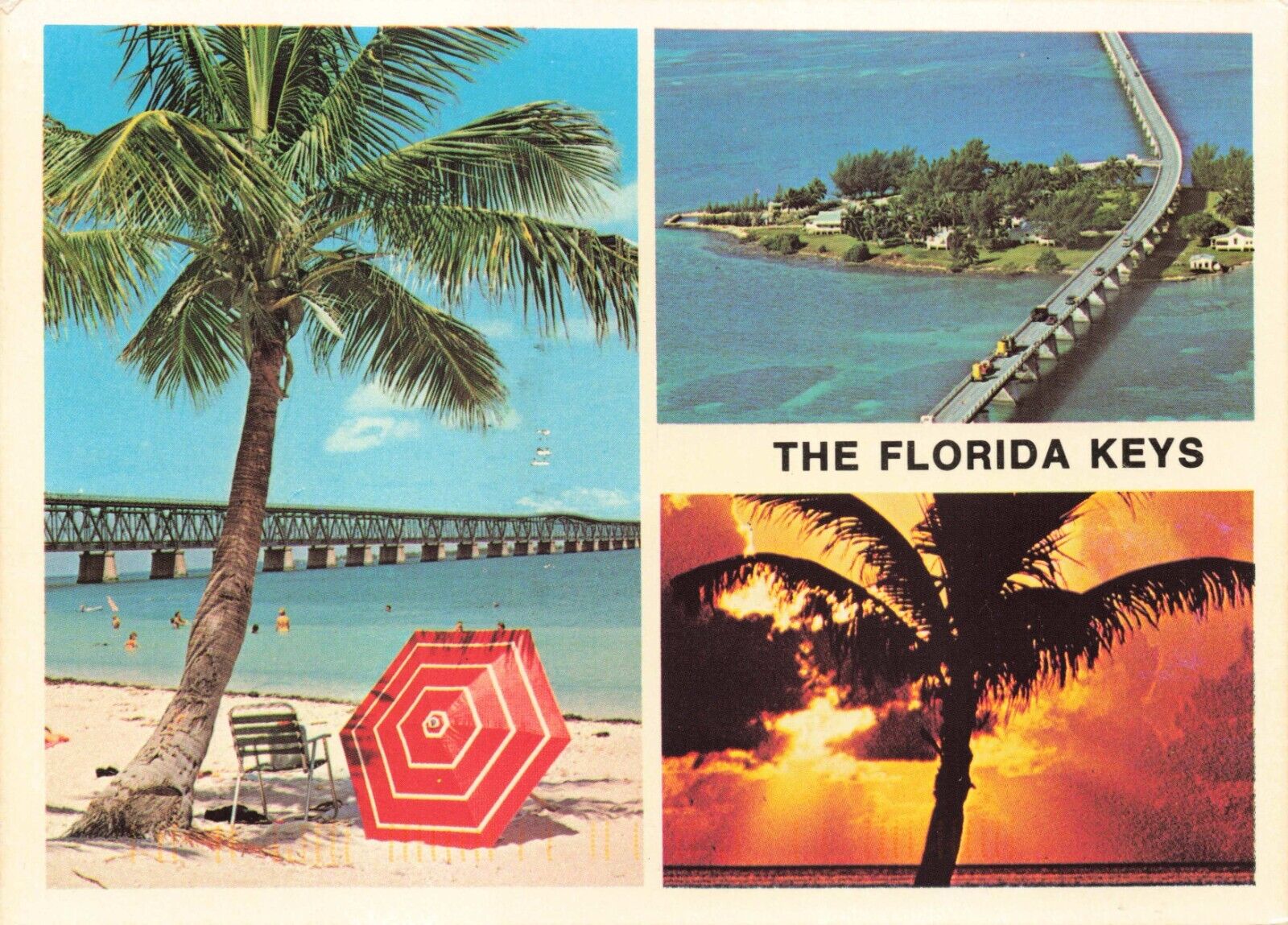 Postcard FL Key West Overseas Highway Sunset Palm Trees Beach Palm Trees Waves