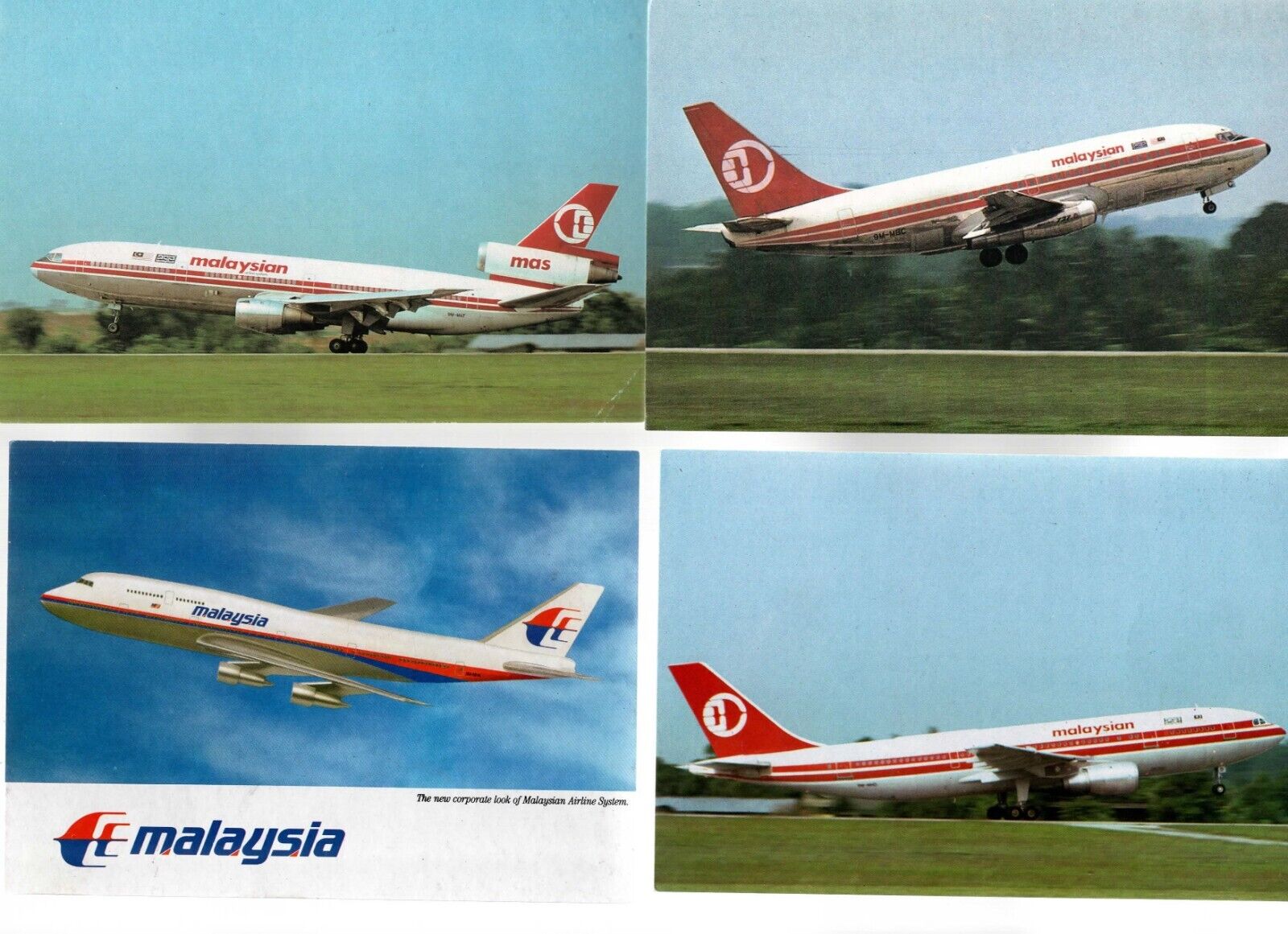Lot of 4 Malaysia Airlines Jets Continental Chrome Postcards Not Posted NM