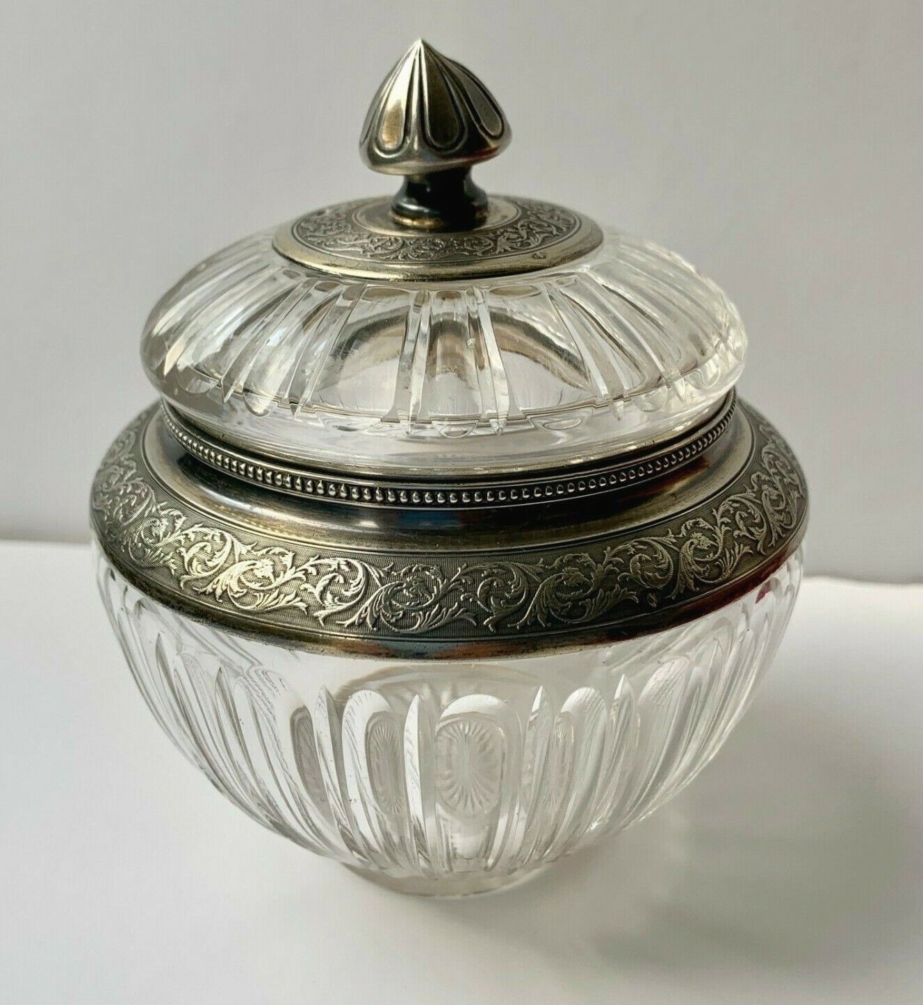 19th Century  French Napoleon III Period Crystal and Solid Silver Sugar Bowl