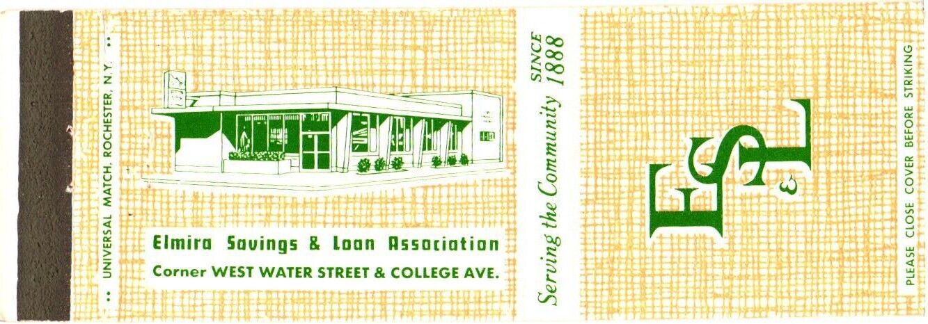 Elmira Savings And Loan Association, FSLIC Since 1888, Vintage Matchbook Cover