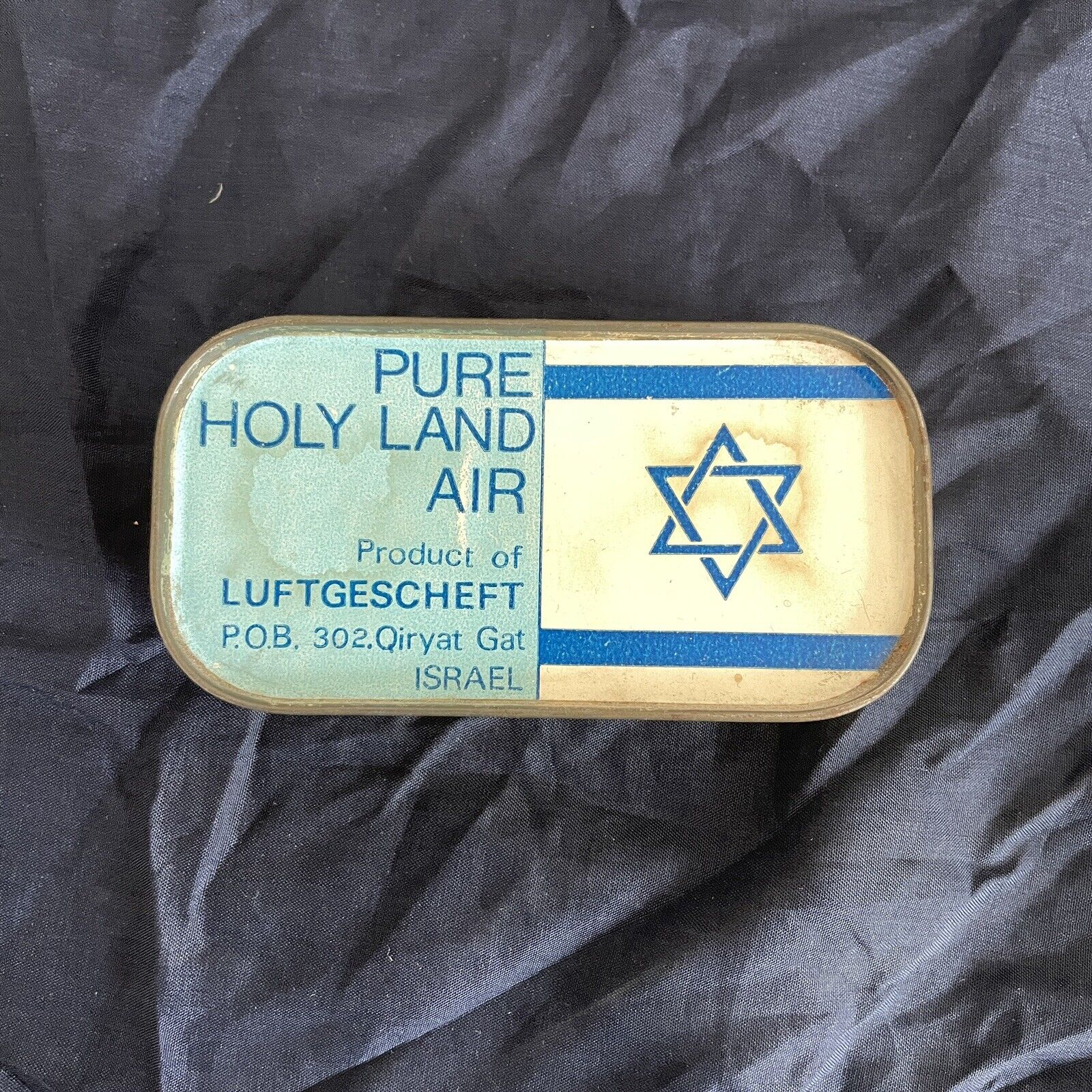 Pure Holyland Air Vintage Tin Yiddish Jewish 1970s Souvenir Israel Luftgescheft 