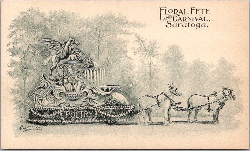c1900s SARATOGA FLORAL FETE AND CARNIVAL New York Postcard POETRY Parade Float