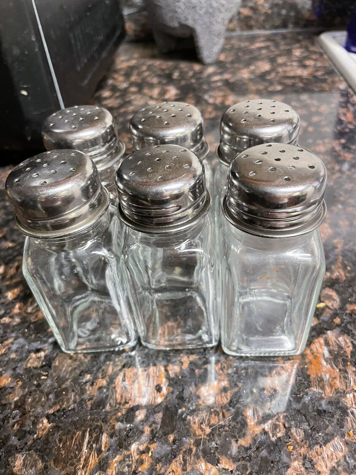 Six Antique Glass Shakers