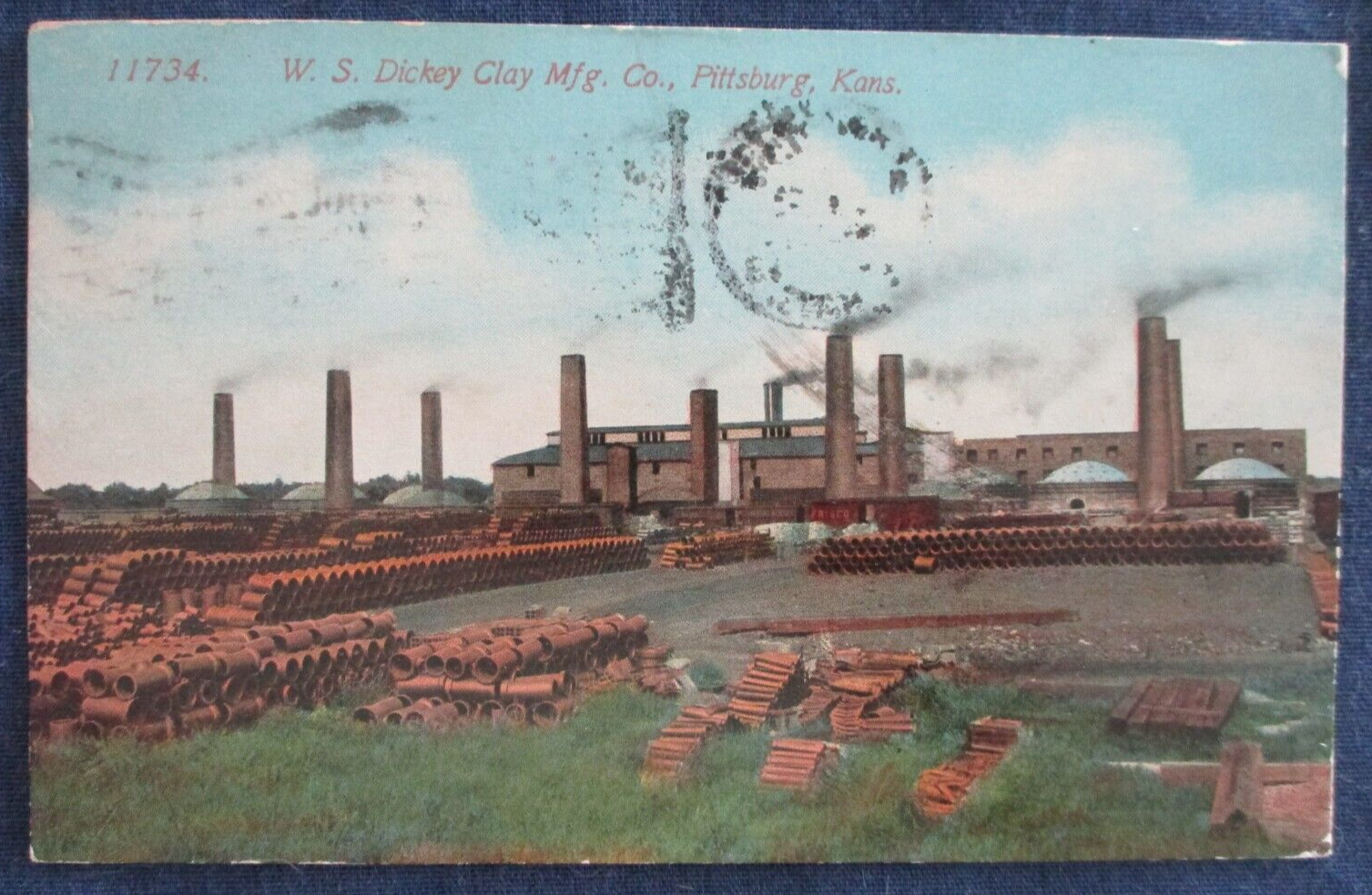 1913 Pittsburg Kansas Dickey Clay Tile Brick Factory Postcard Cancel Parcel Post