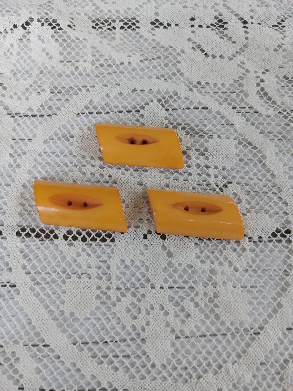 3 Vintage Catalin Bakelite Butterscotch Yellow Diagonal Half Log Buttons