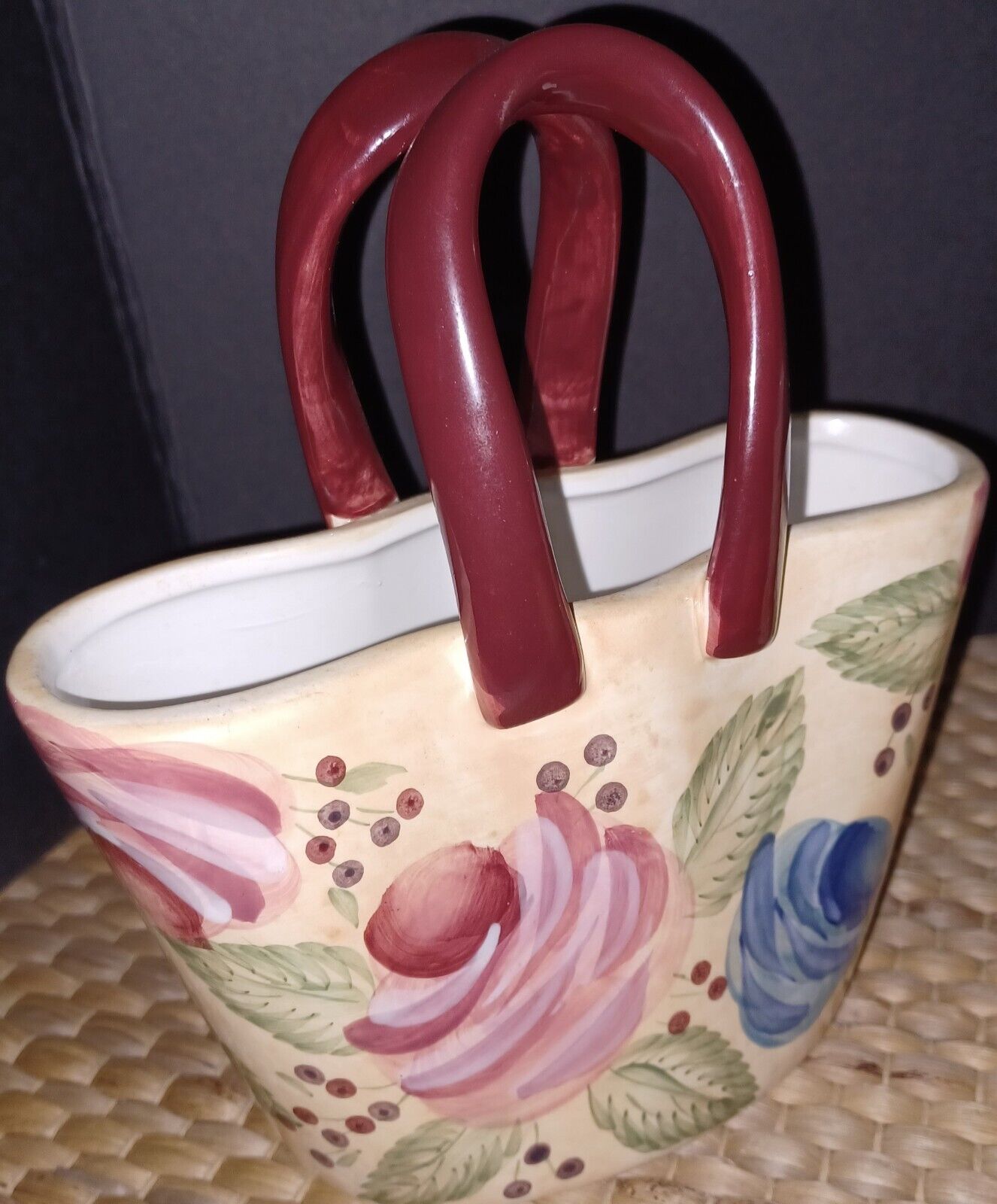 Planter / Vase hand painted ceramic Style Eyes purse Unique