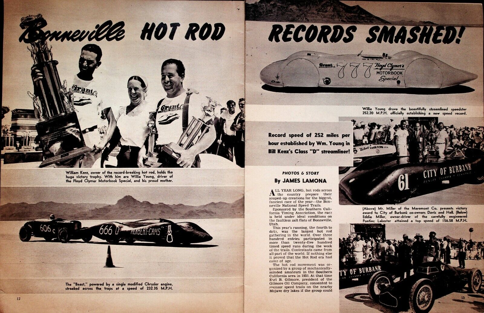 1952 Bonneville Hot Rod Records Smashed - 9-Page Vintage Automobile Article