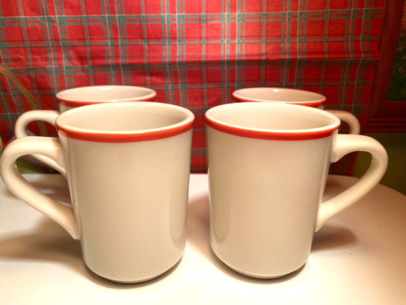 Homer Laughlin Orange Stripe Coffee Tea Cup Restaurant Ware Vintage USA Lot of 4